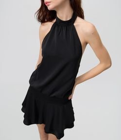 Vestido Curto Alfaiatado Halter com Babados