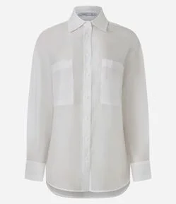 Camisa em Liocel Transparente com Bolsos Frontais