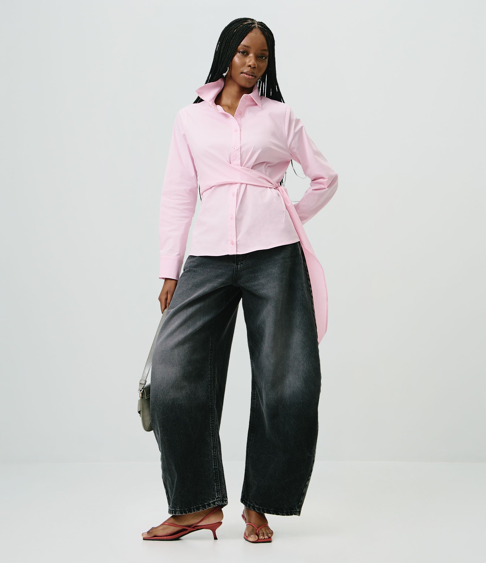 Camisa em Tricoline com Amarração na Cintura Rosa 4