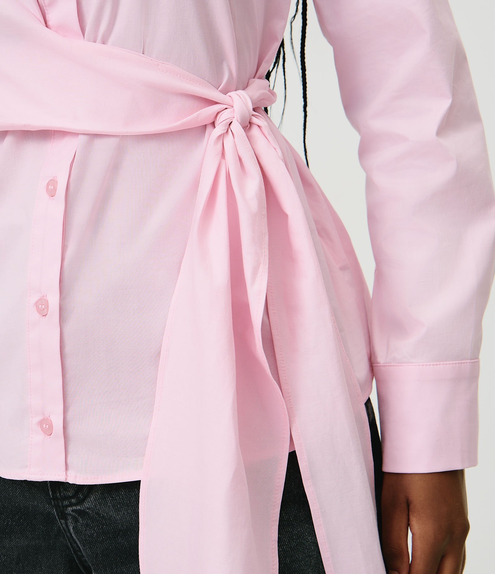 Camisa em Tricoline com Amarração na Cintura Rosa 5