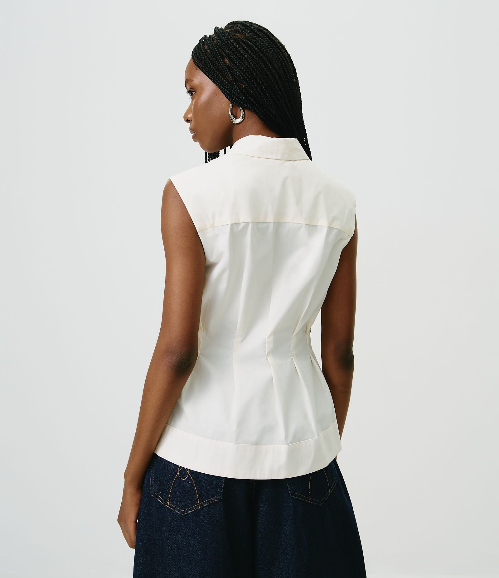 Camisa em Tricoline com Recortes Estruturadas Branco 4