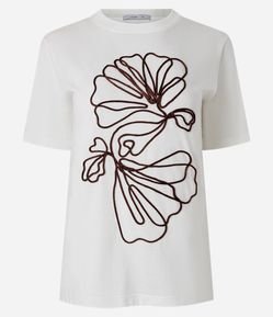 Camiseta em Algodão com Bordado Floral