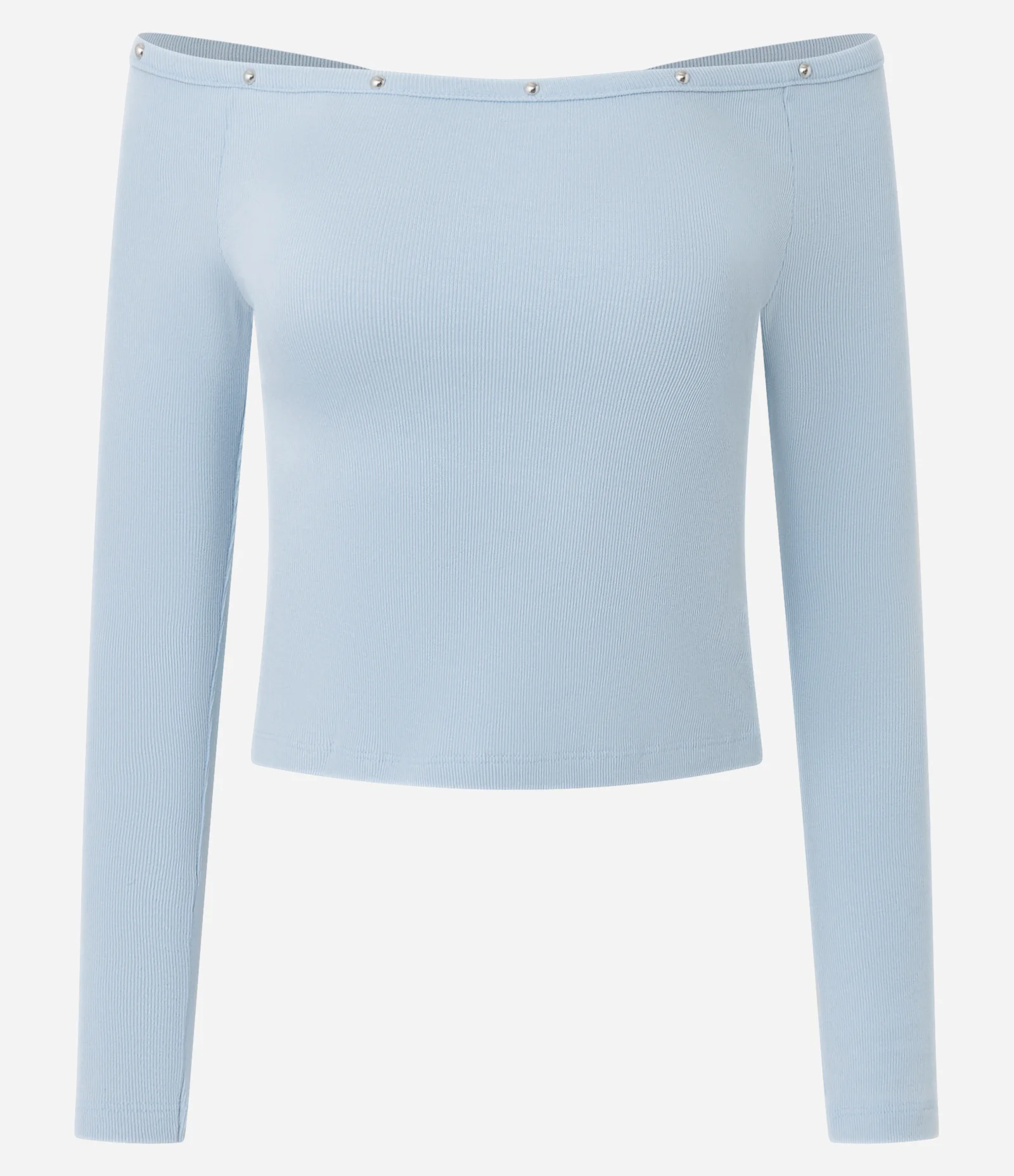 Blusa em Viscose com Decote Ombro a Ombro e Pedrinhas no Decote Azul 6