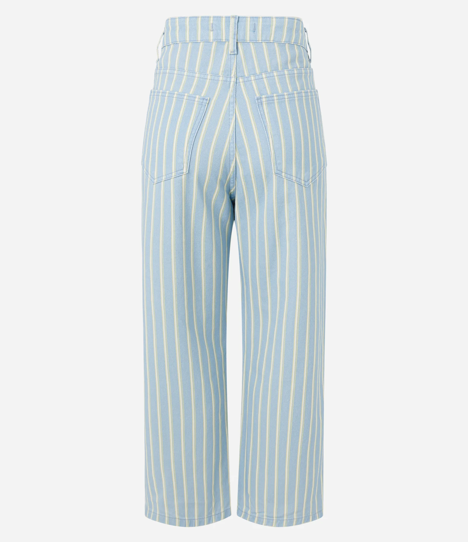 Calça Reta Cropped em Sarja com Estampa Listrada Azul 2