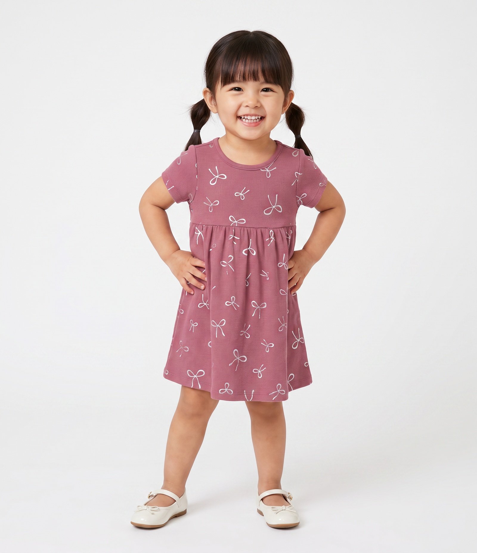 Vestido Infantil em Algodão Canelado com Lacinhos Foil - Tam 1 a 6 Anos Rosa 1
