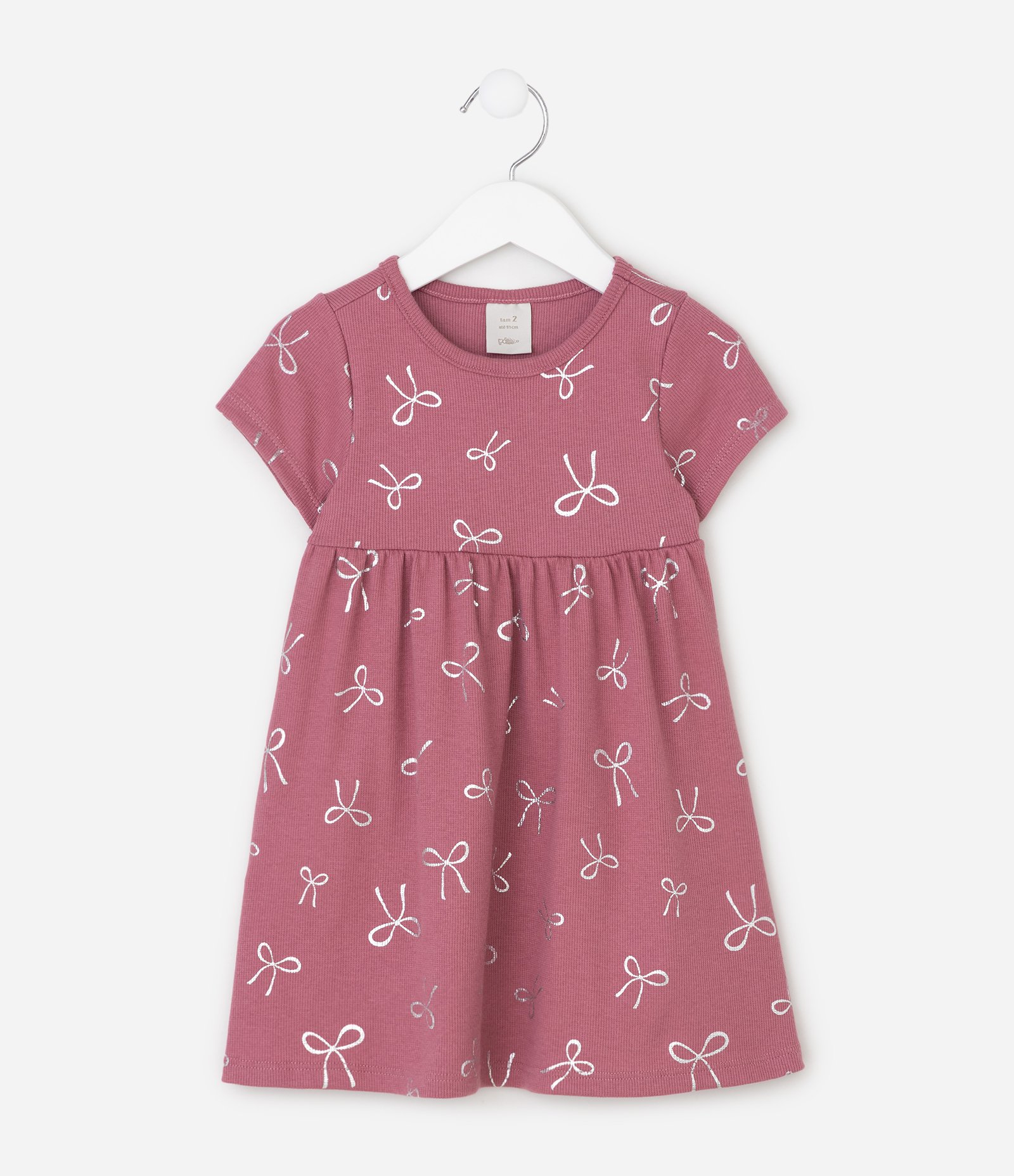 Vestido Infantil em Algodão Canelado com Lacinhos Foil - Tam 1 a 6 Anos Rosa 2