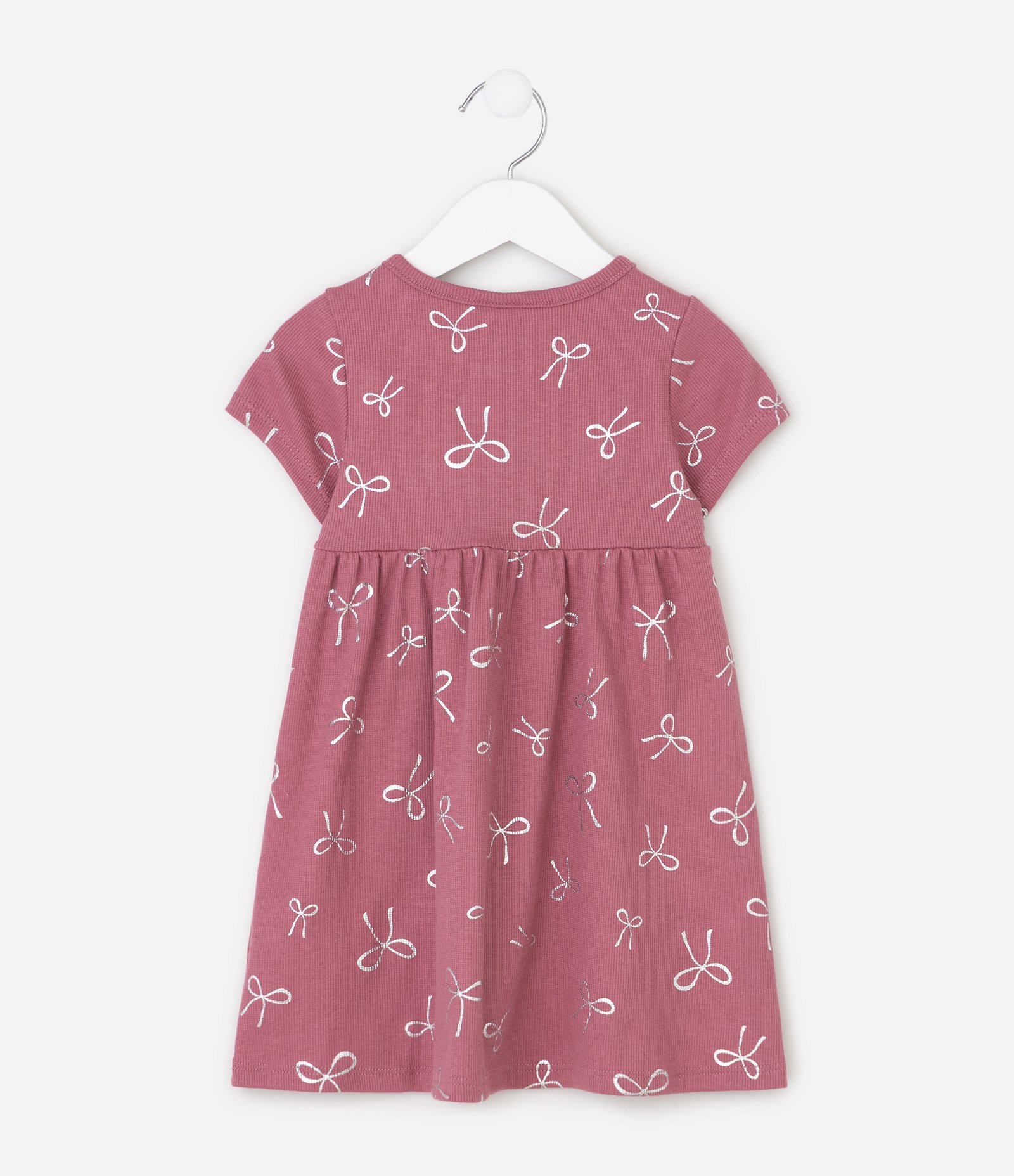 Vestido Infantil em Algodão Canelado com Lacinhos Foil - Tam 1 a 6 Anos Rosa 3