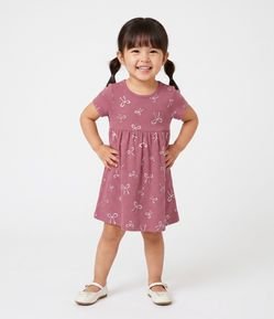 Vestido Infantil em Algodão Canelado com Lacinhos Foil - Tam 1 a 6 Anos