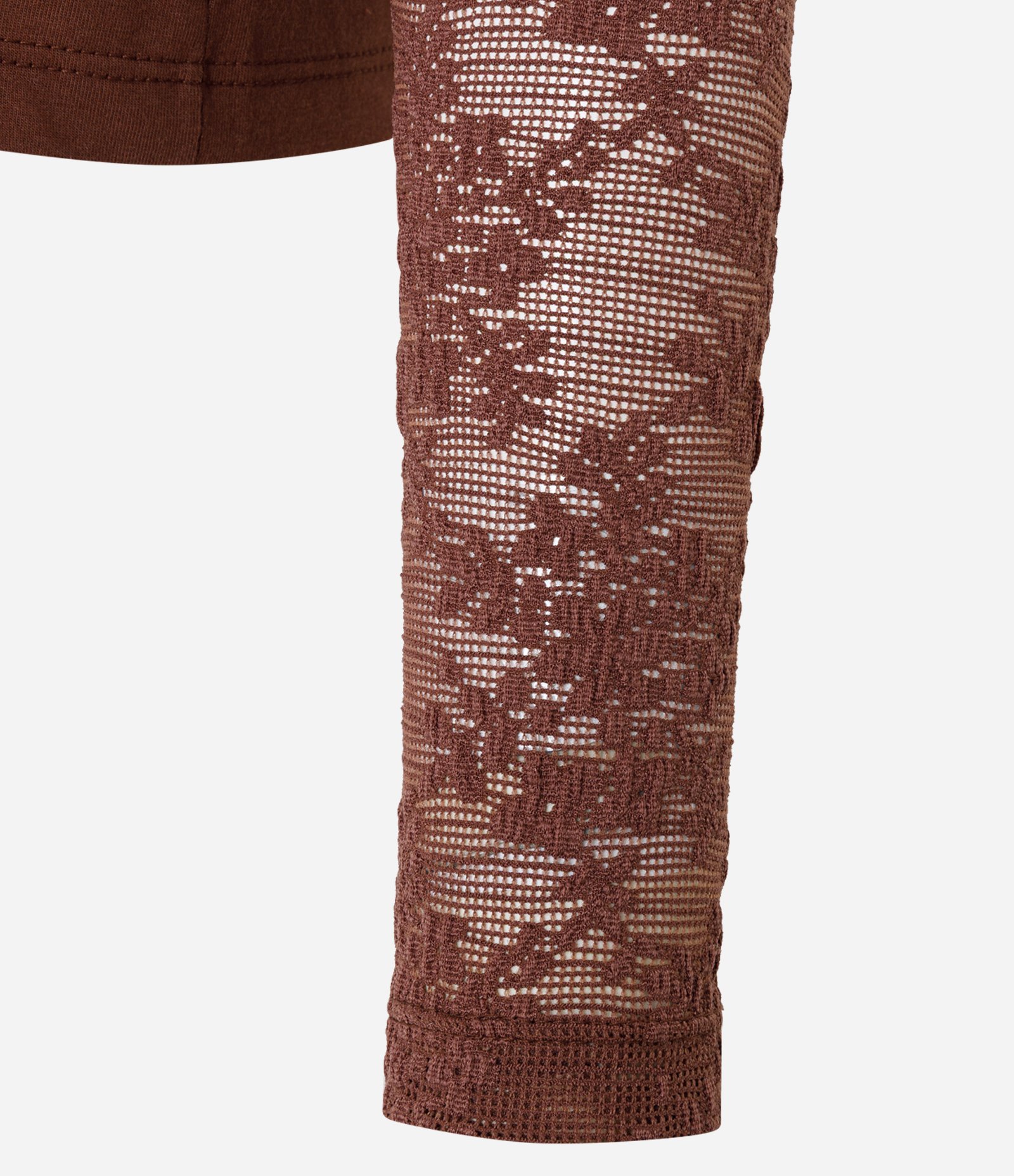 Camiseta Sobreposta com Mangas em Renda Marrom 5