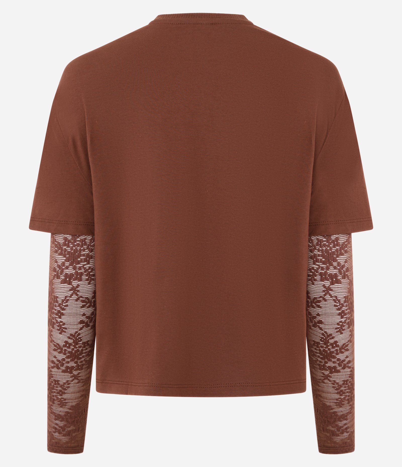 Camiseta Sobreposta com Mangas em Renda Marrom 6