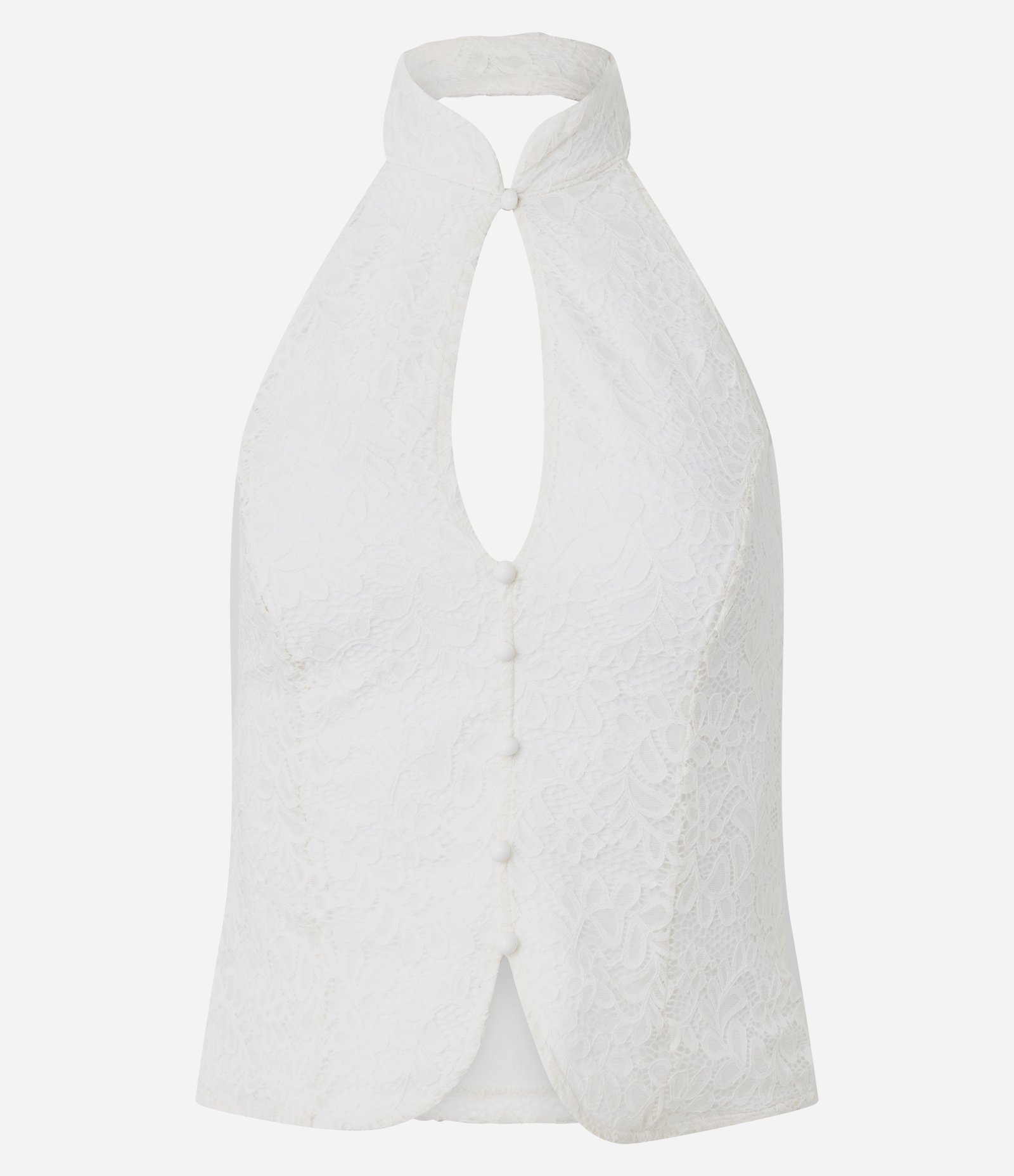 Blusa em Renda com Gola Alta Halter e Recorte Vazado Branco 5
