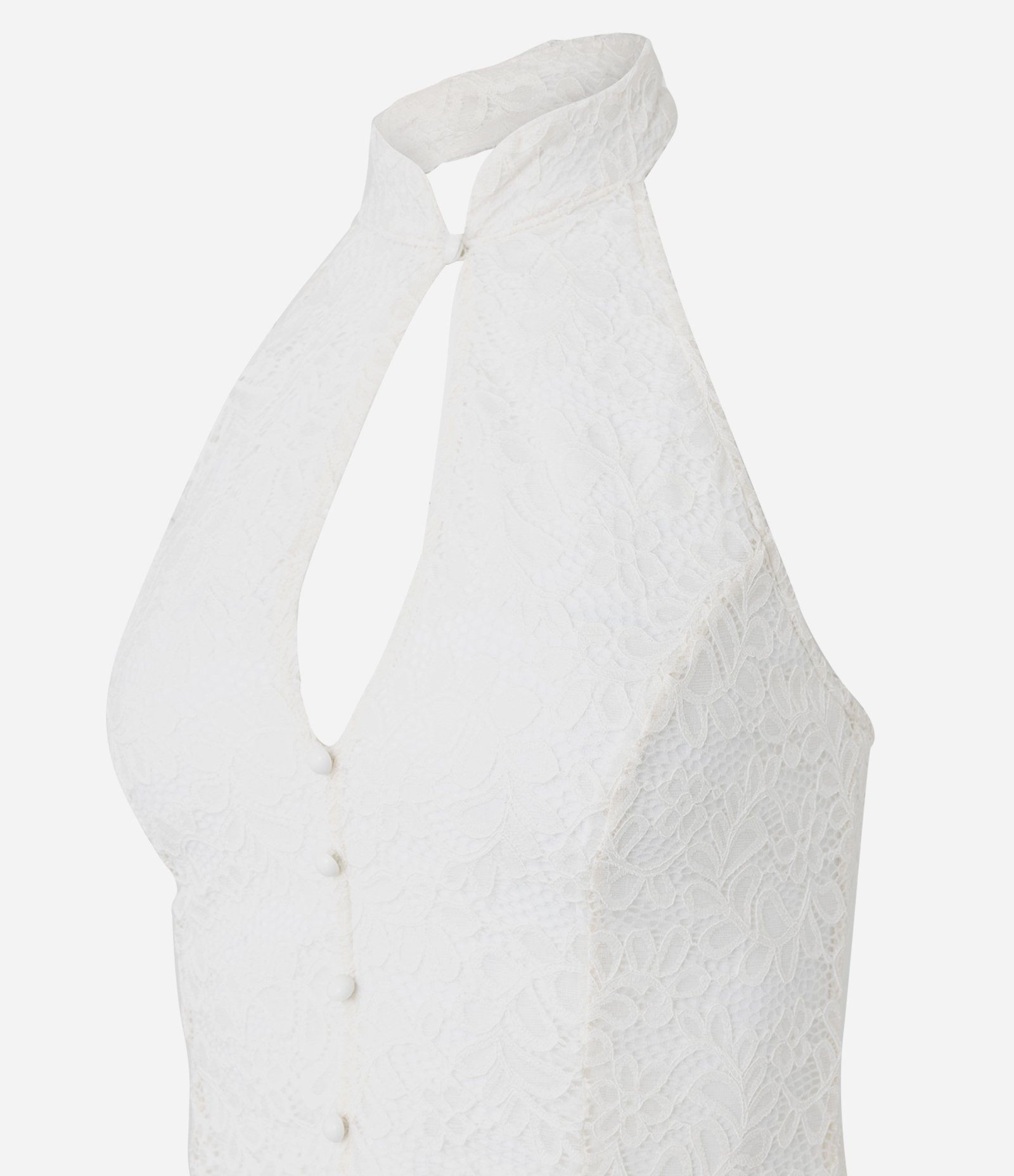 Blusa em Renda com Gola Alta Halter e Recorte Vazado Branco 6