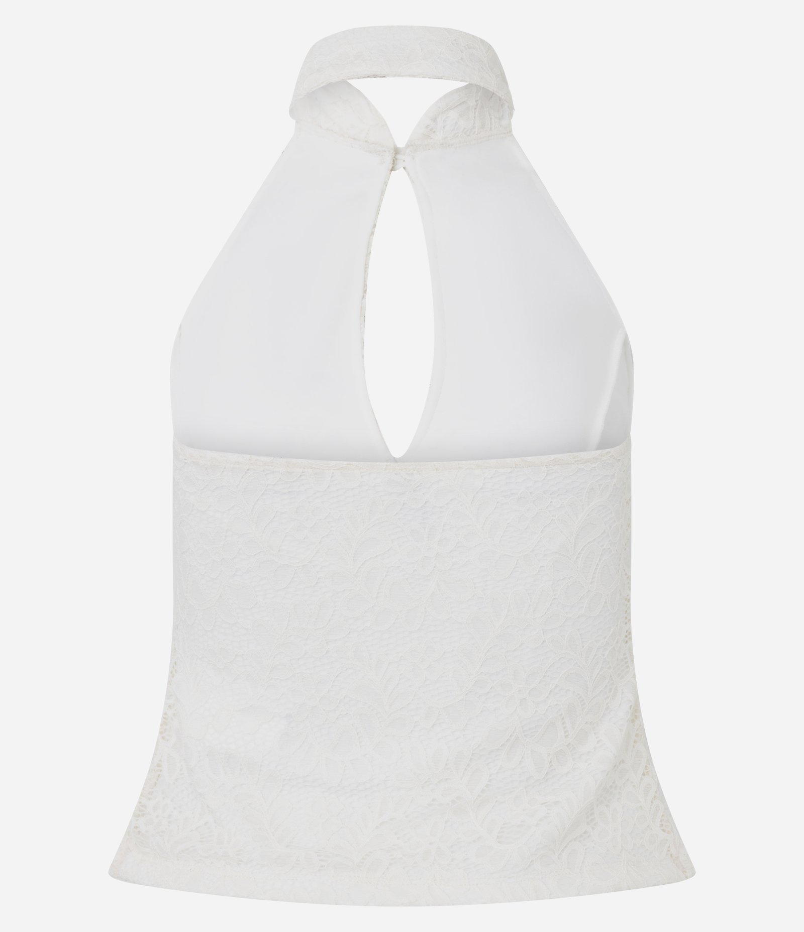 Blusa em Renda com Gola Alta Halter e Recorte Vazado Branco 7