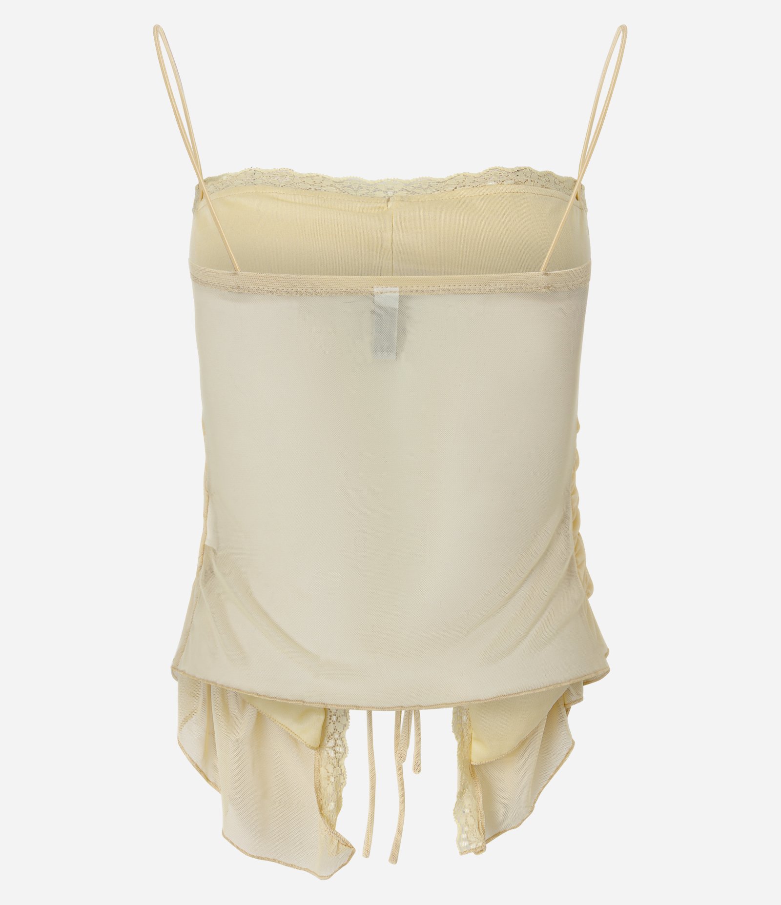 Blusa Tomara que Caia em Tule com Drapeado e Barra Assimétrica Amarelo 3