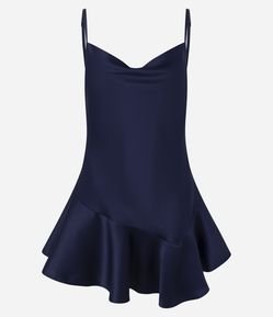 Vestido Curto Acetinado com Decote Degagê e Saia Assimétrica