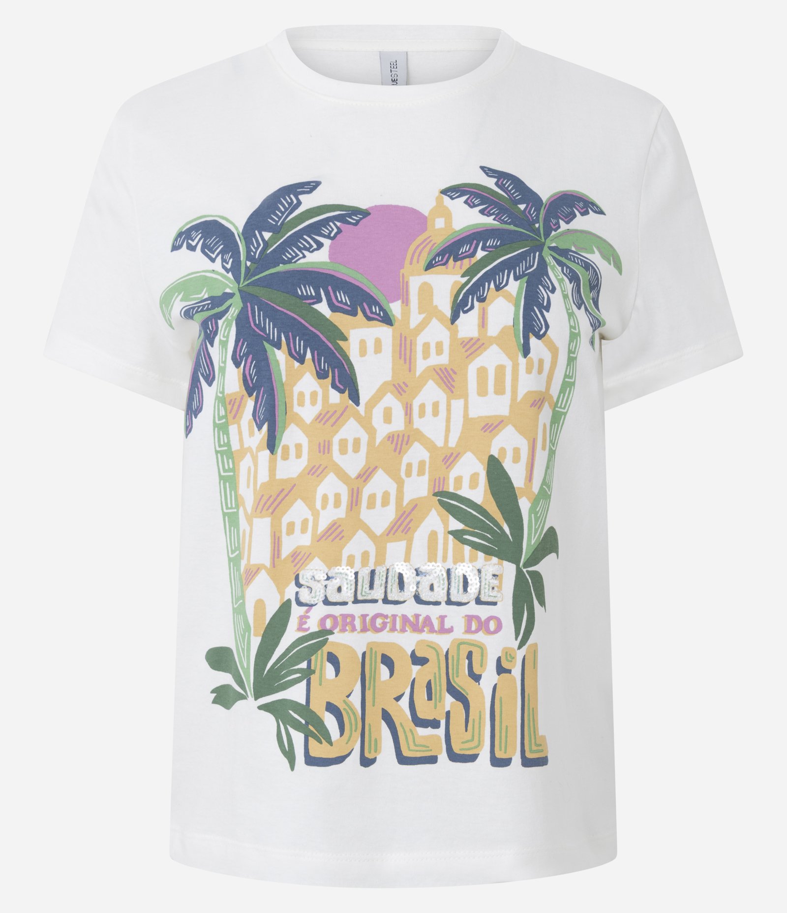 Camiseta com Estampa Tropical e Lettering Original do Brasil Branco 1