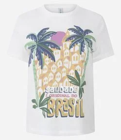 Camiseta com Estampa Tropical e Lettering Original do Brasil