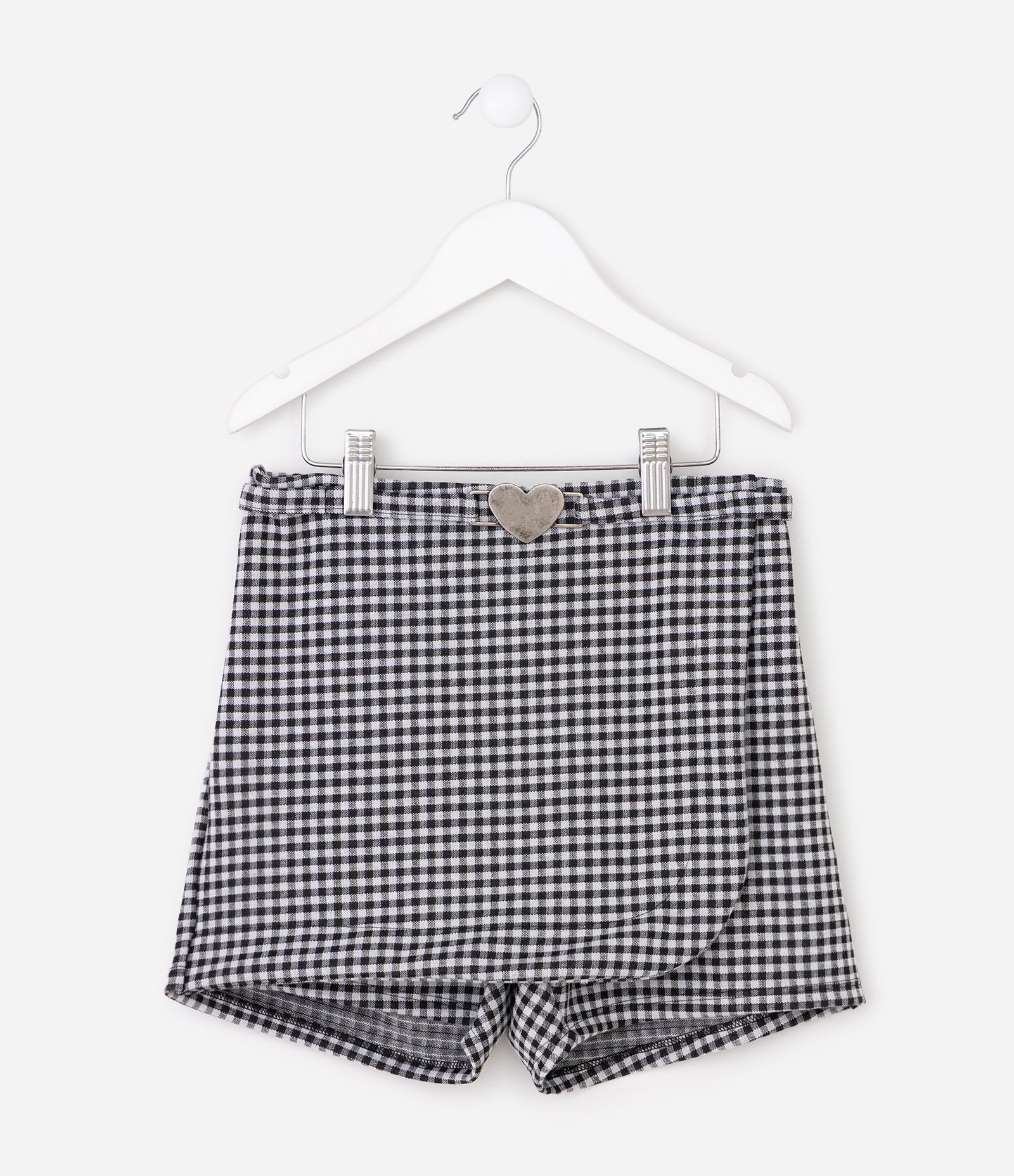 Short Saia Infantil em Jacquard Pied Poule Transpassado - Tam 5 a 16 Anos Preto 1