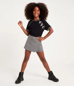 Short Saia Infantil em Jacquard Pied Poule Transpassado - Tam 5 a 16 Anos