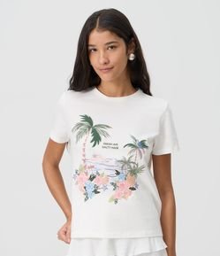 Camiseta New T-shirt em Algodão com Estampa Tropical Flocada