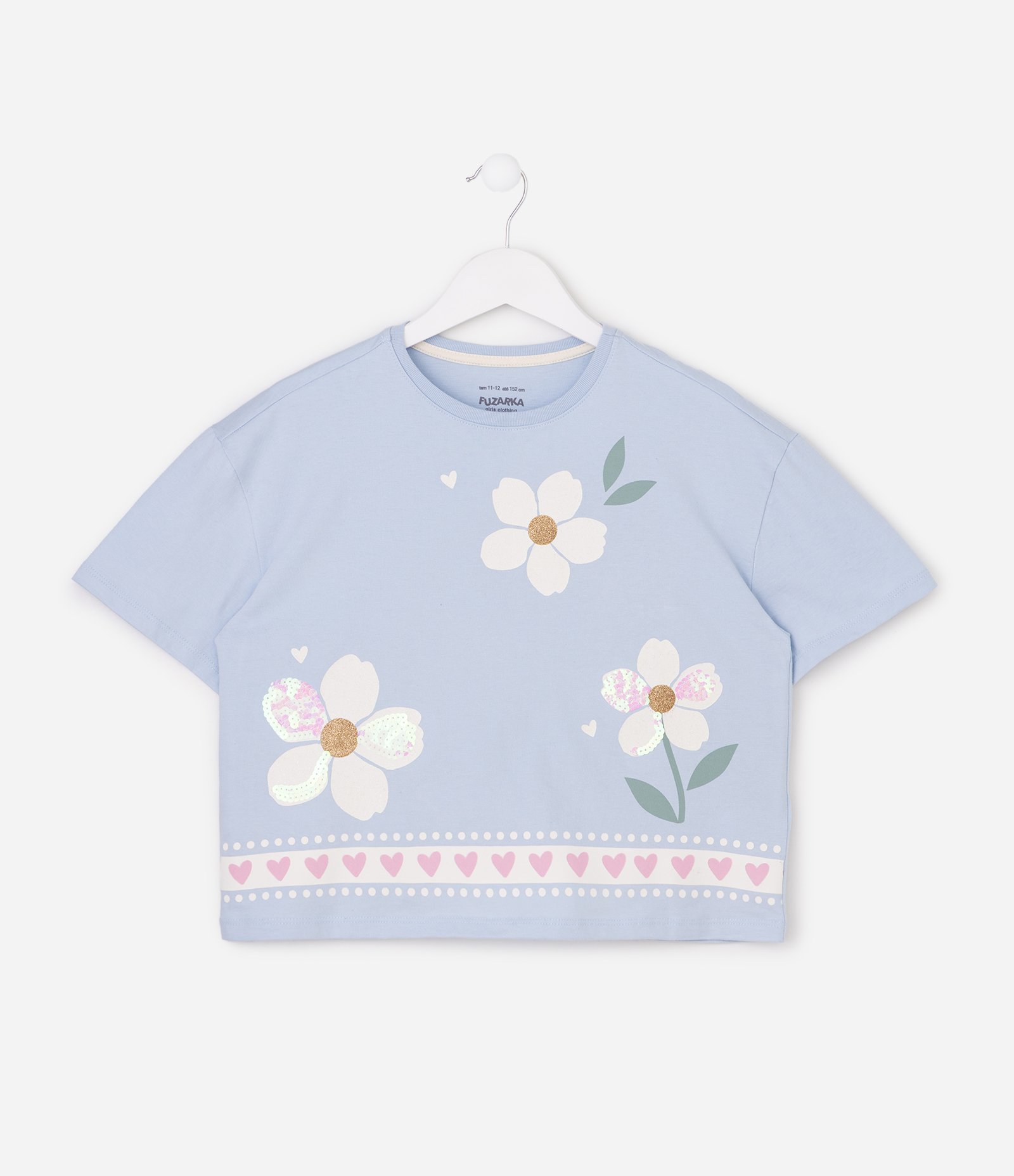Camiseta Infantil Em Algodão Paetê De Flores - Tam 5 a 16 Anos Azul 2