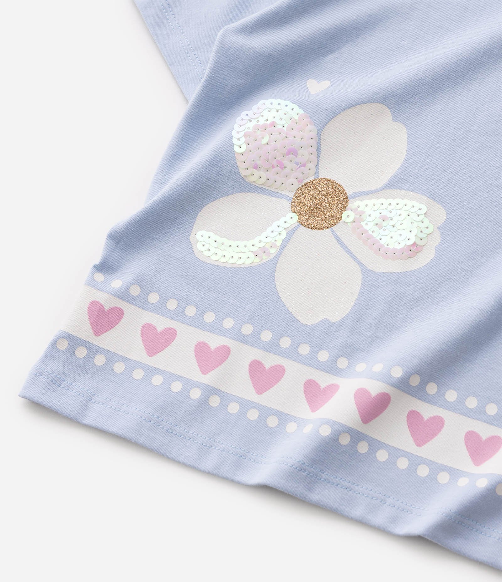Camiseta Infantil Em Algodão Paetê De Flores - Tam 5 a 16 Anos Azul 4