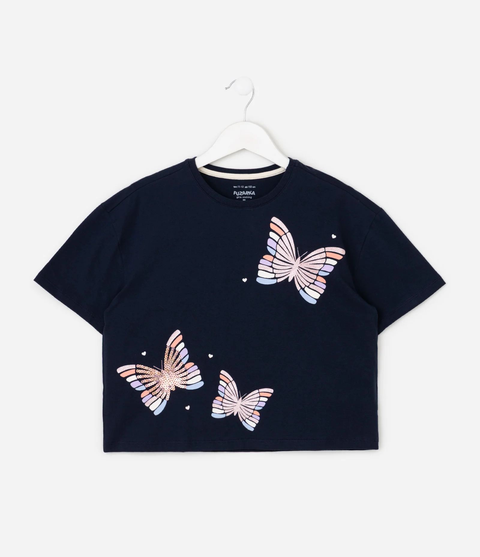 Camiseta Infantil em Algodão com Paetê de Borboletas - Tam 5 a 16 Anos Azul 2