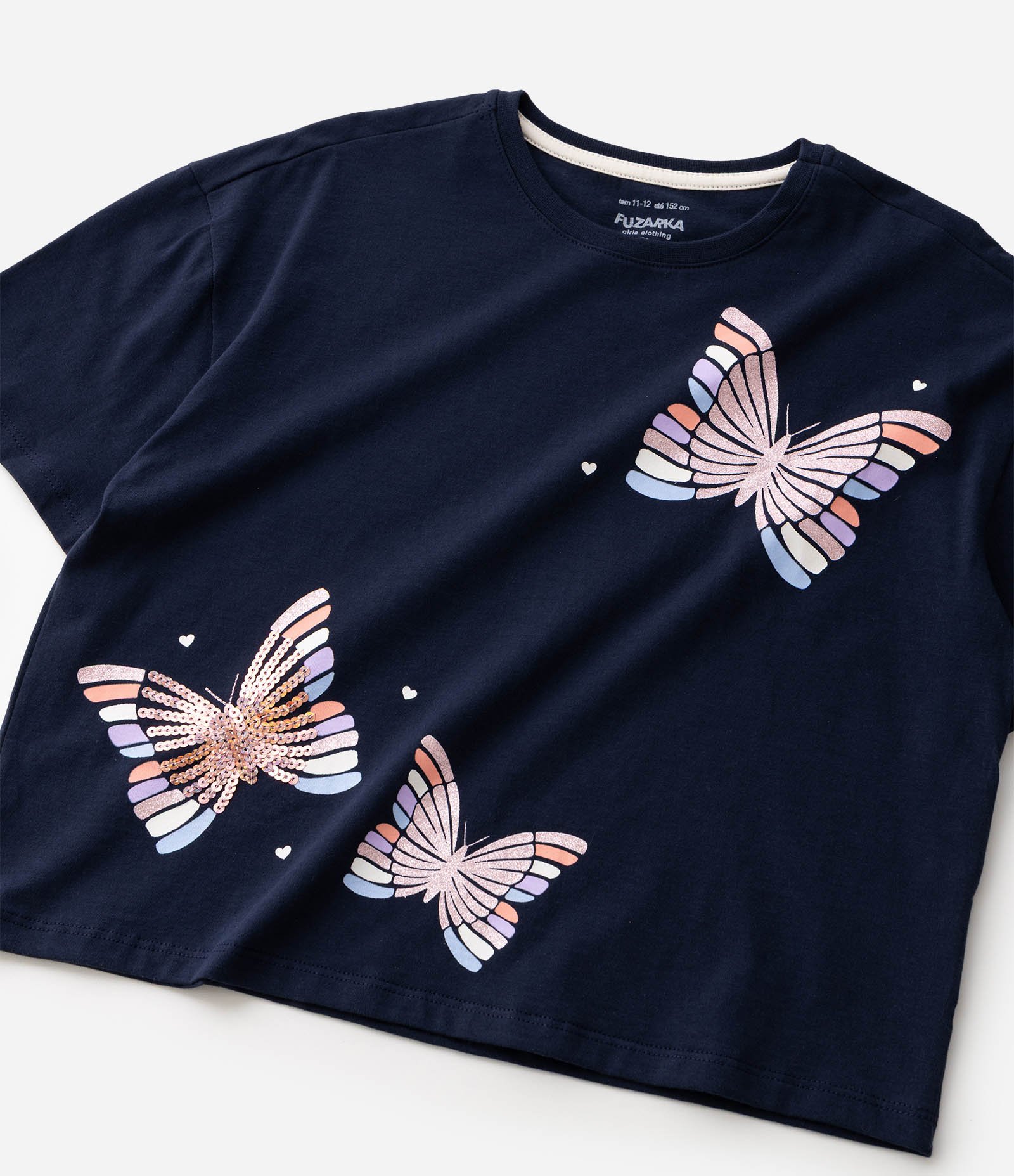 Camiseta Infantil em Algodão com Paetê de Borboletas - Tam 5 a 16 Anos Azul 5