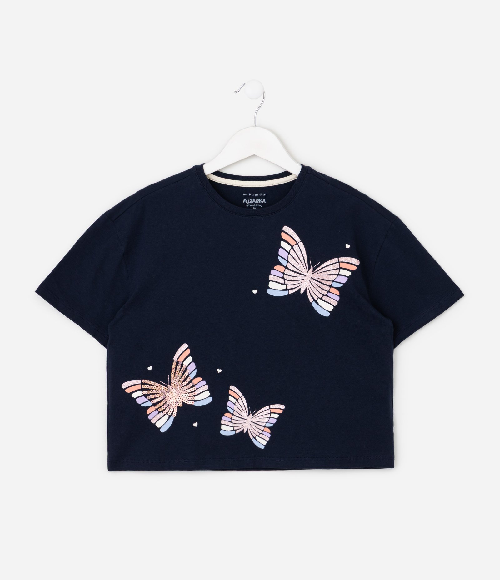 Camiseta Infantil em Algodão com Paetê de Borboletas - Tam 5 a 16 Anos Azul 6