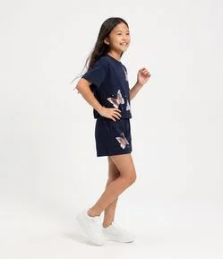 Camiseta Infantil em Algodão com Paetê de Borboletas - Tam 5 a 16 Anos