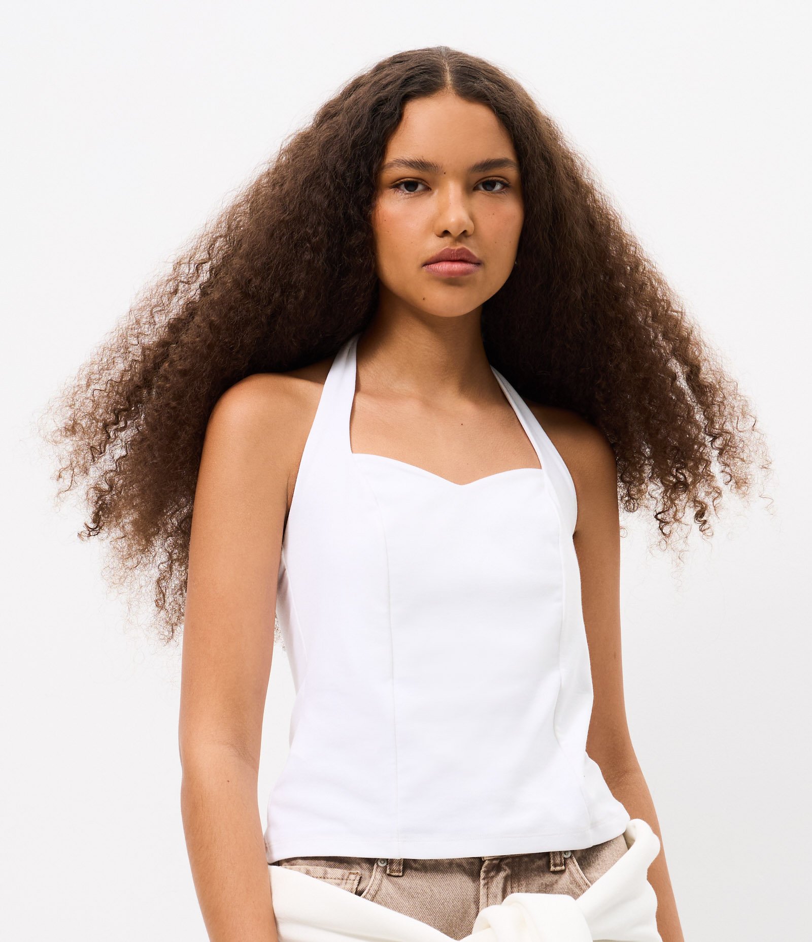 Blusa Frente Única em Ponto Roma com Decote Coração Branco 1