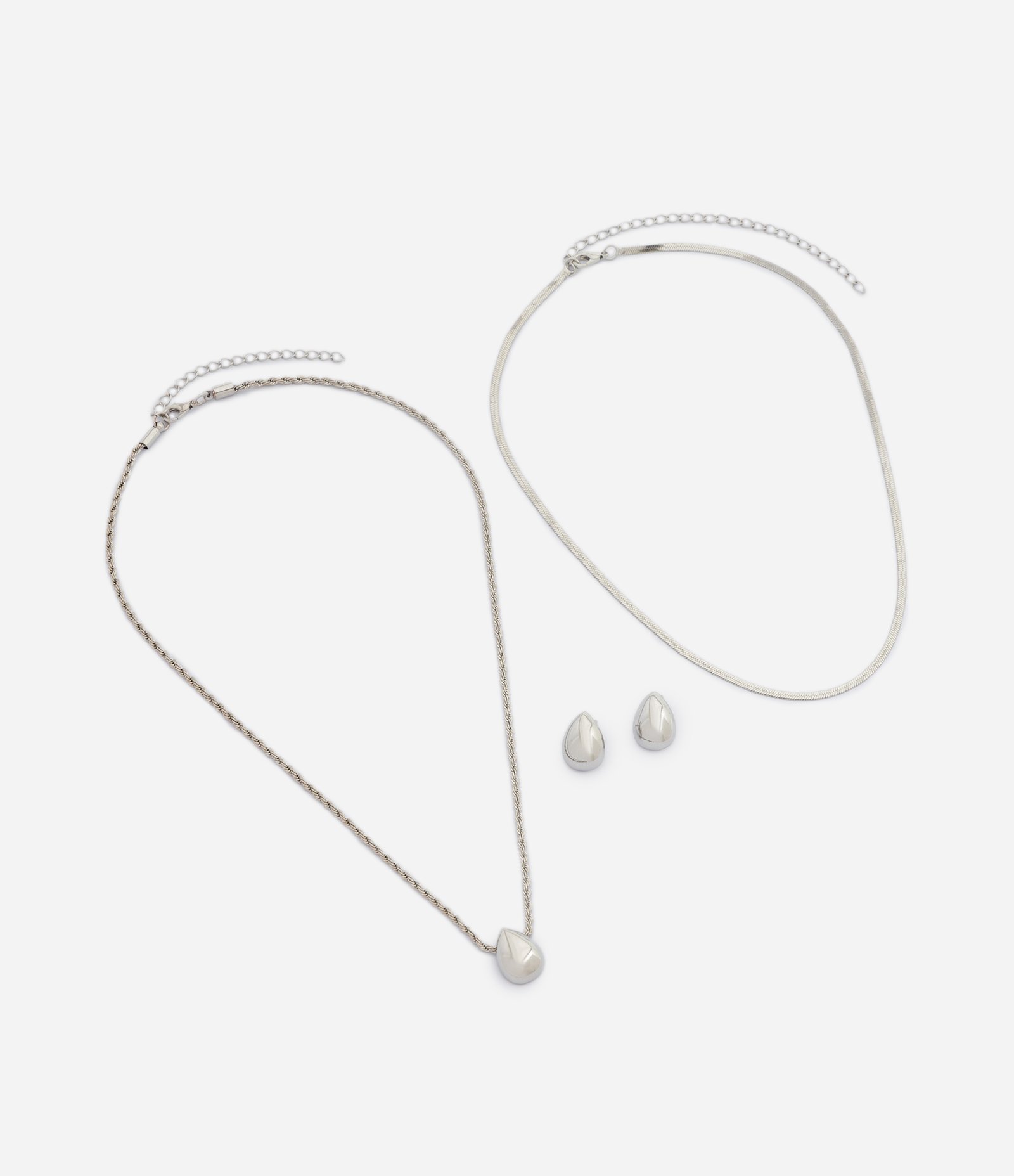 Conjunto de Colar e Brincos com Pingente de Gota Prata 1
