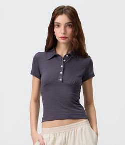 Blusa Polo Manga Curta em Ribana com Peitilho