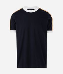Camiseta Regular em Algodão com Listras nos Ombros