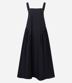 Vestido Midi em Tricoline com Decote Quadrado