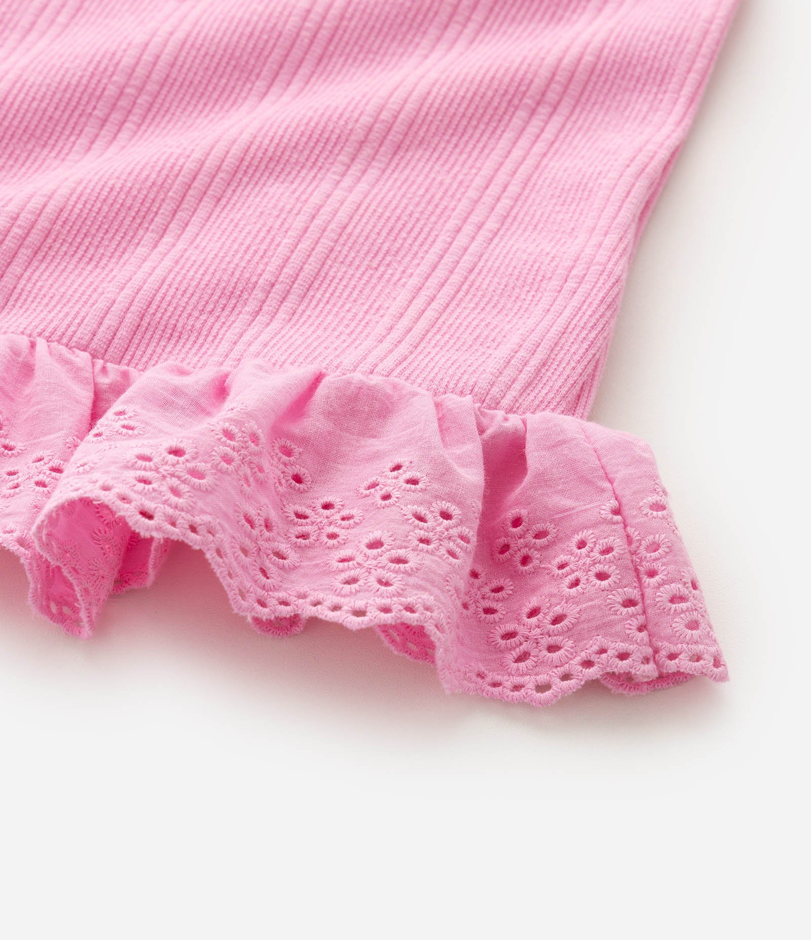 Blusa Infantil Em Algodão Texturizada com Babado - Tam 5 a 16 Anos Rosa 7