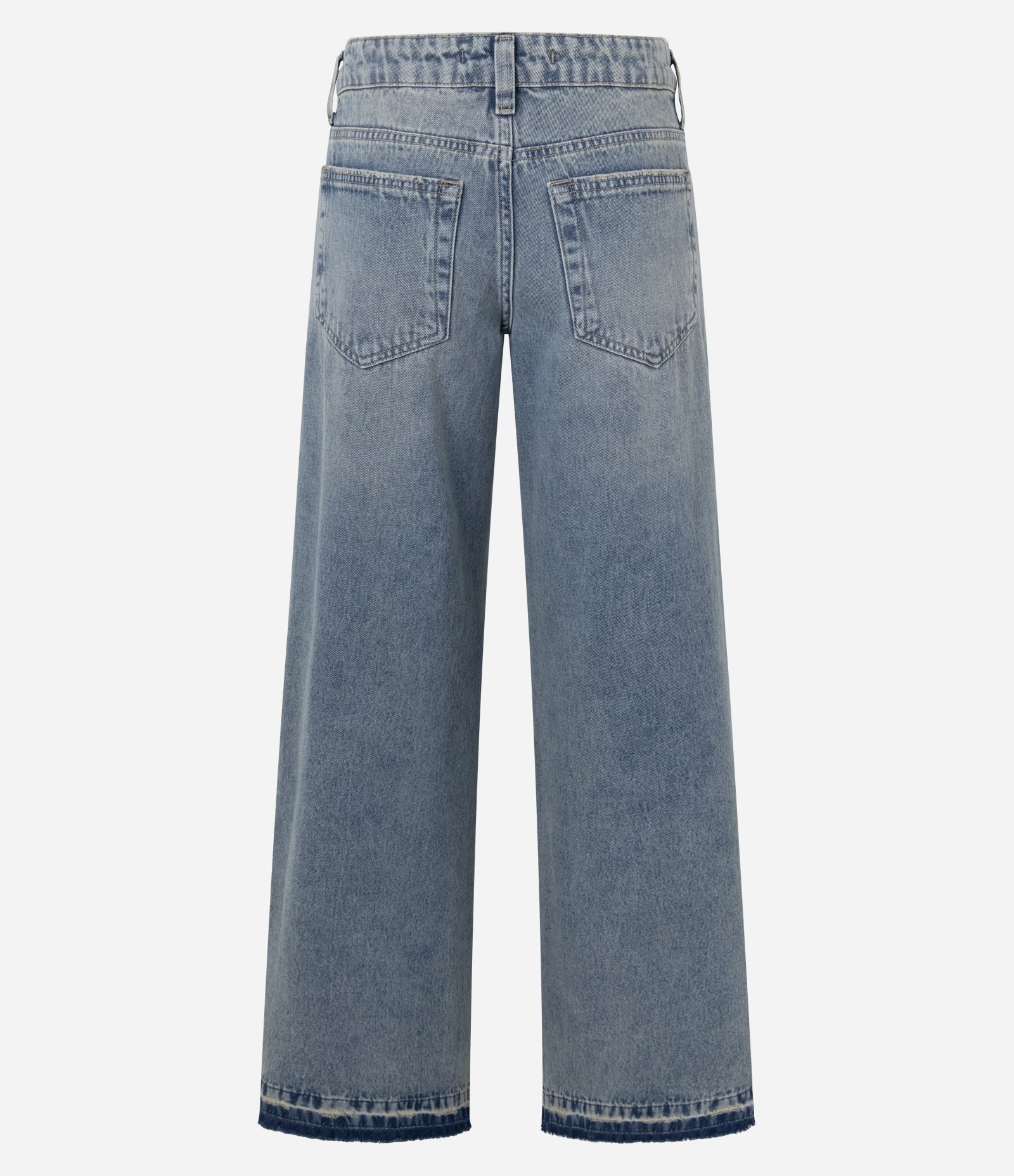 Calça Wide em Jeans com Cintura Baixa e Renda Lateral Azul 8