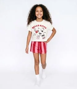 Pijama Infantil Hello Kitty Blusa Manga Curta e Short com Chaveiro - Tam 5 a 14 Anos