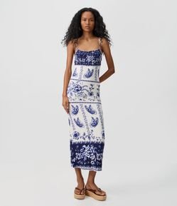 Vestido Longo em Ribana com Estampa Floral e Borboletas