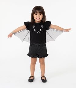 Camiseta Infantil Em Algodão Gatinho Vampiro Halloween - Tam 1 a 6 Anos