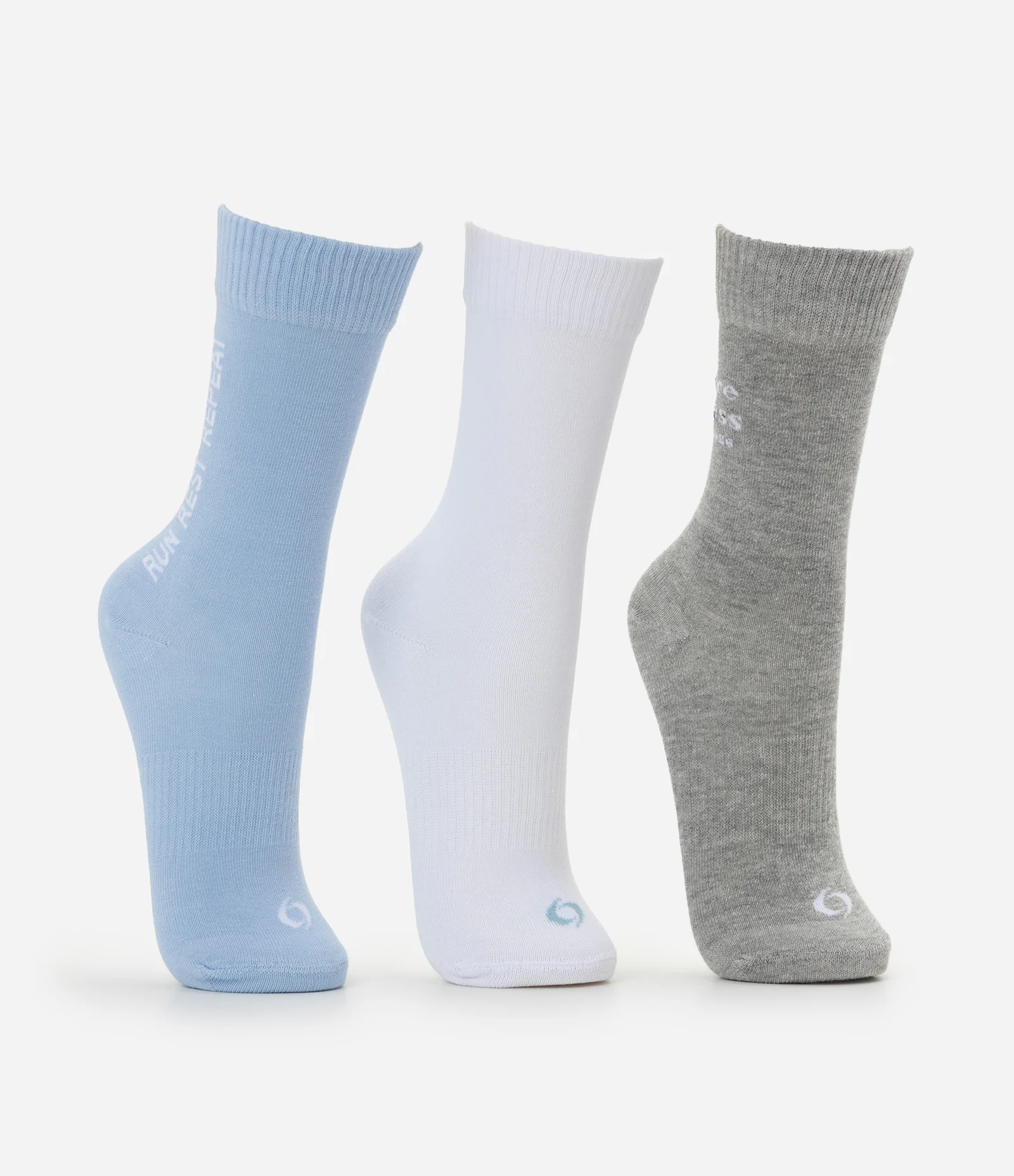 Kit 03 Meias Cano Alto Esportivas em Algodão Azul/Cinza/Branco 2