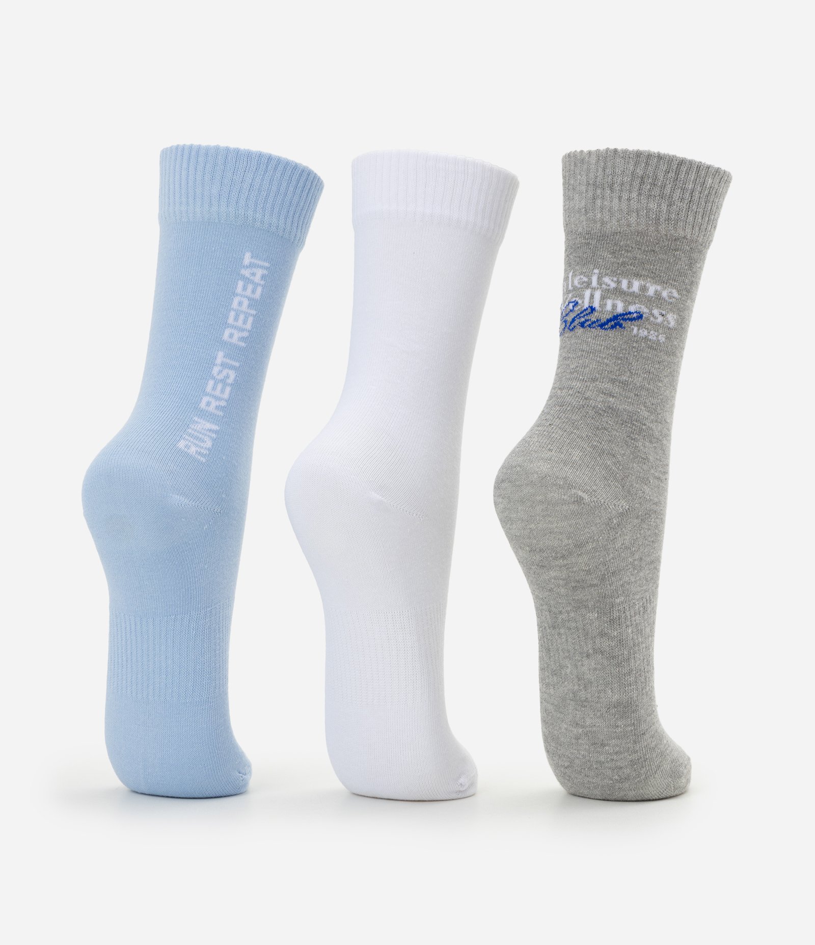 Kit 03 Meias Cano Alto Esportivas em Algodão Azul/Cinza/Branco 3