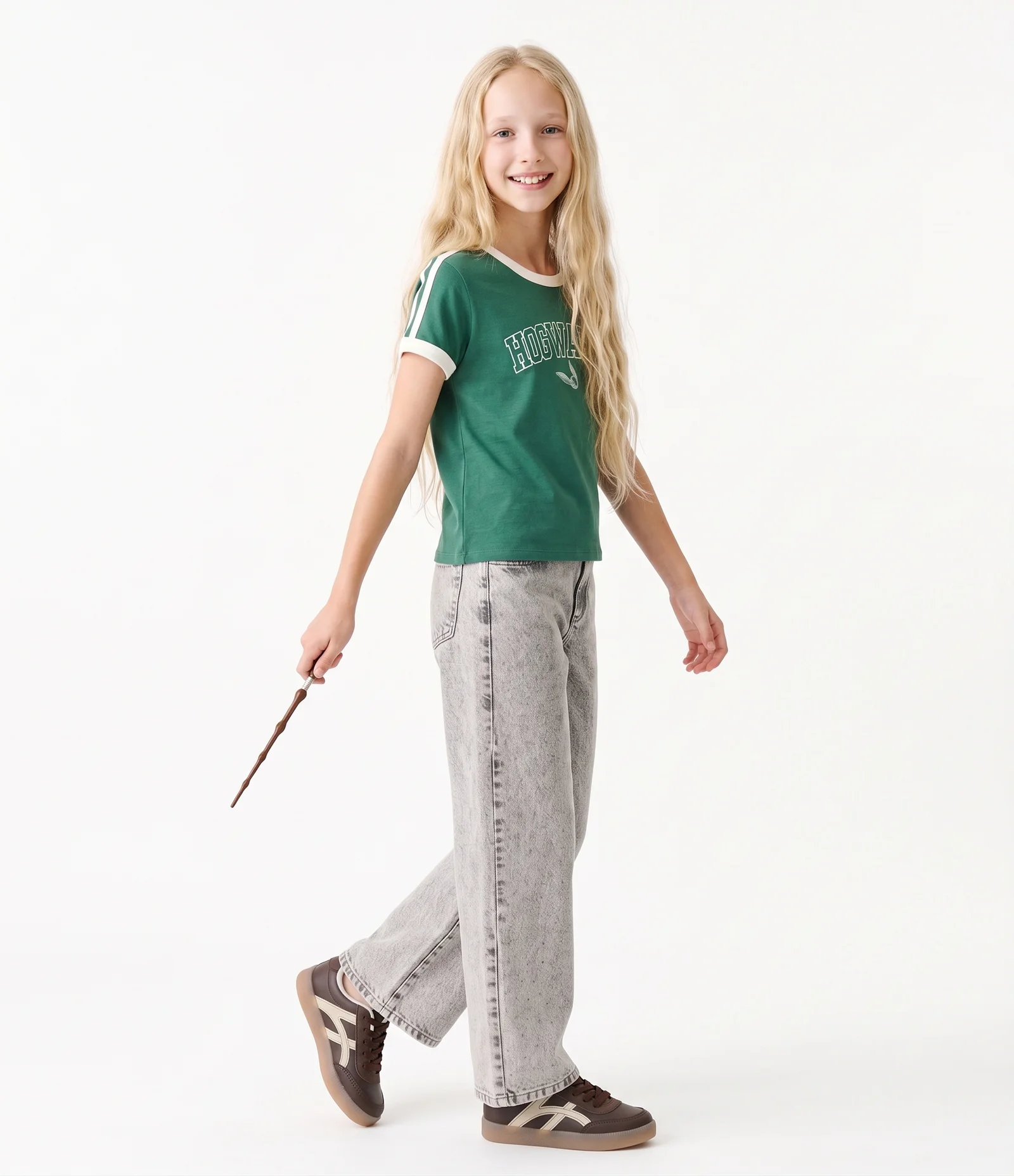 Camiseta Infantil Em Algodão Harry Potter Acompanha Varinha  - Tam 1 a 16 Anos Verde 2