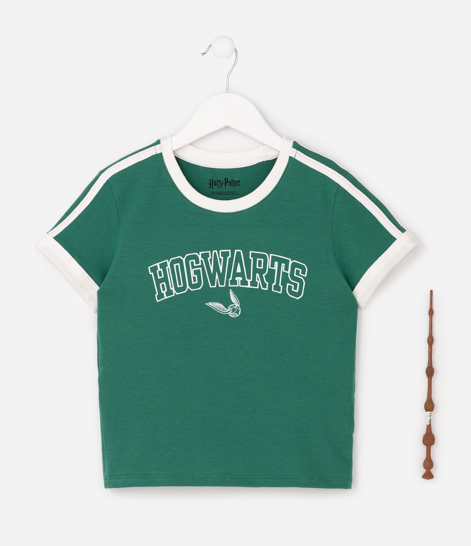 Camiseta Infantil Em Algodão Harry Potter Acompanha Varinha  - Tam 1 a 16 Anos Verde 7