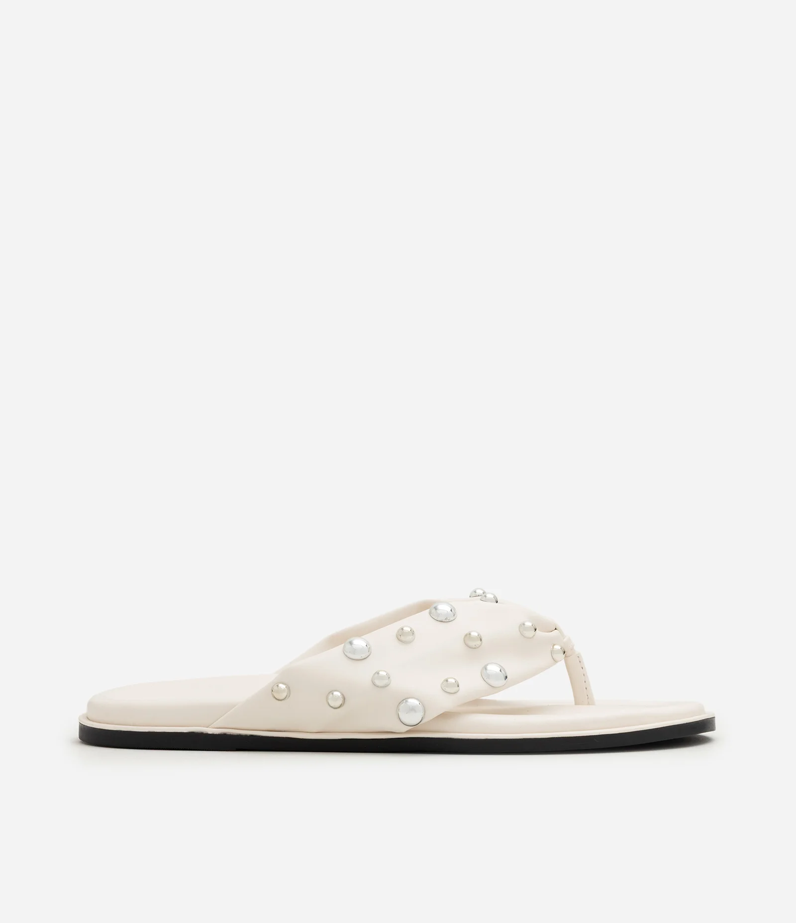 Rasteira de Dedo em PU com Tachas Decorativas Off White 1