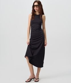 Vestido Regata Midi em Algodão com Drapeado Lateral