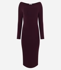 Vestido Midi em Ribana com Decote Canoa e Fenda Traseira