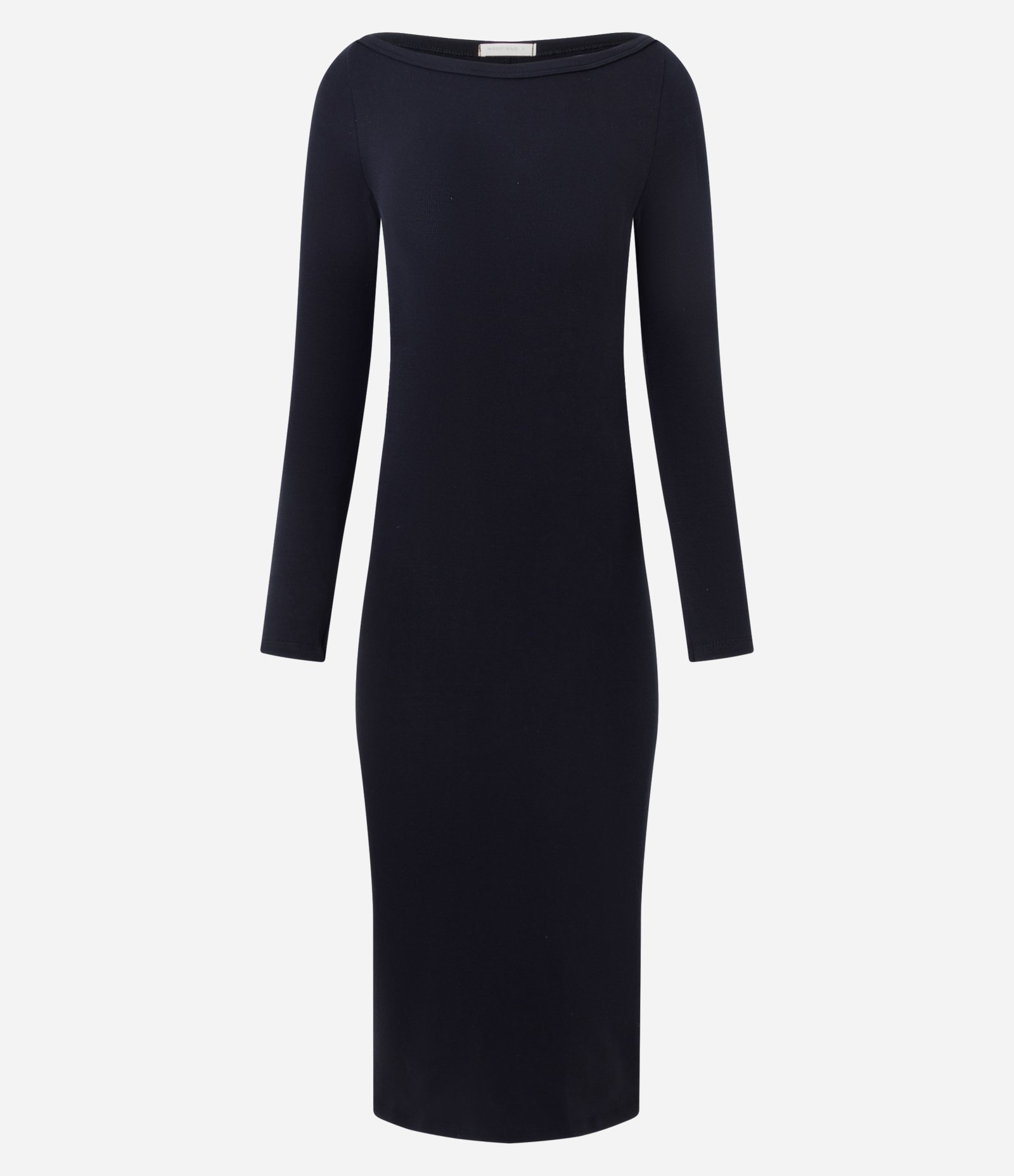 Vestido Midi em Ribana com Decote Canoa e Fenda Traseira Preto 1