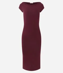 Vestido Midi em Ribana com Decote Canoa