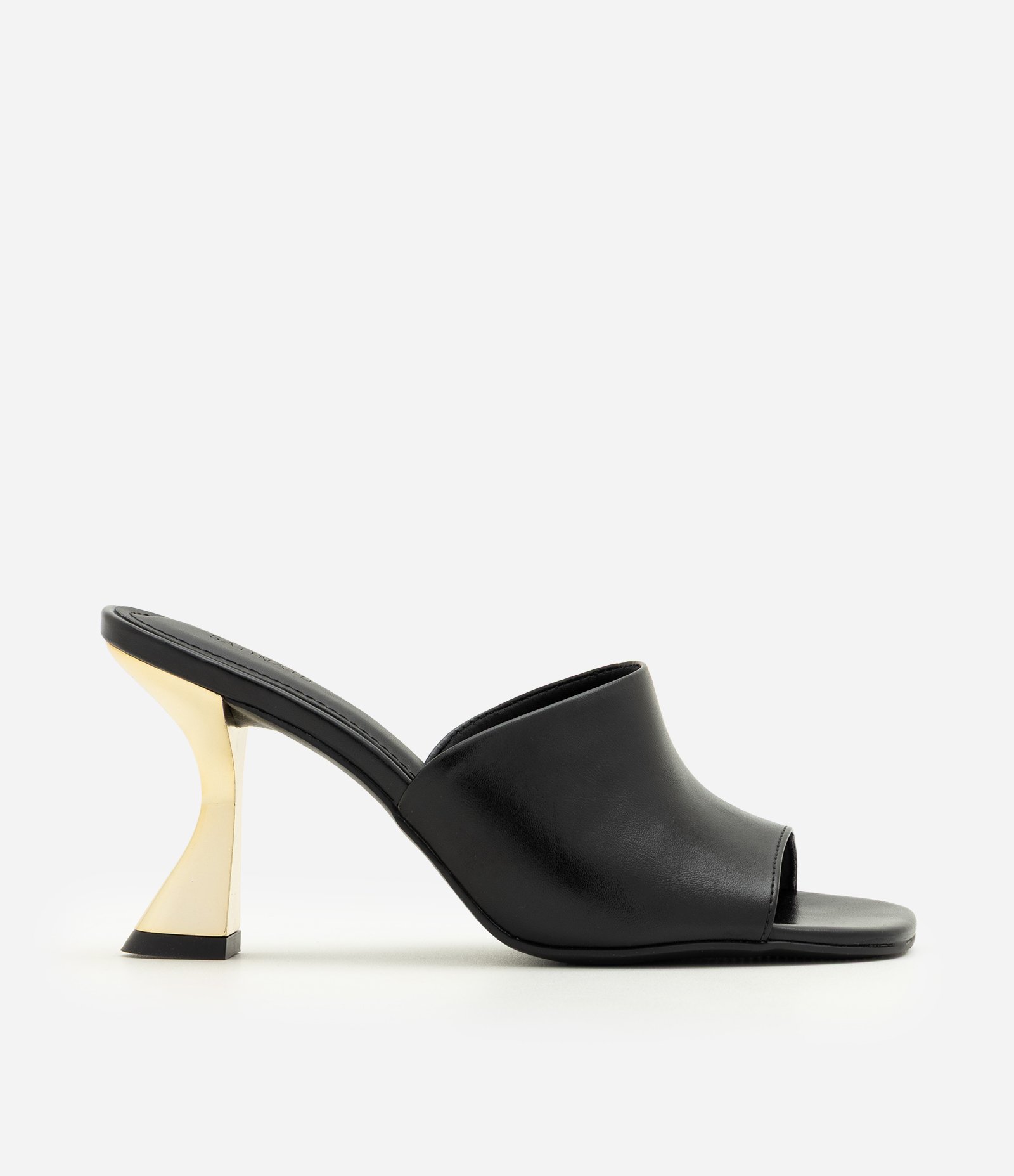 Sandália Mule em PU com Salto Escultural Metalizado Preto 6